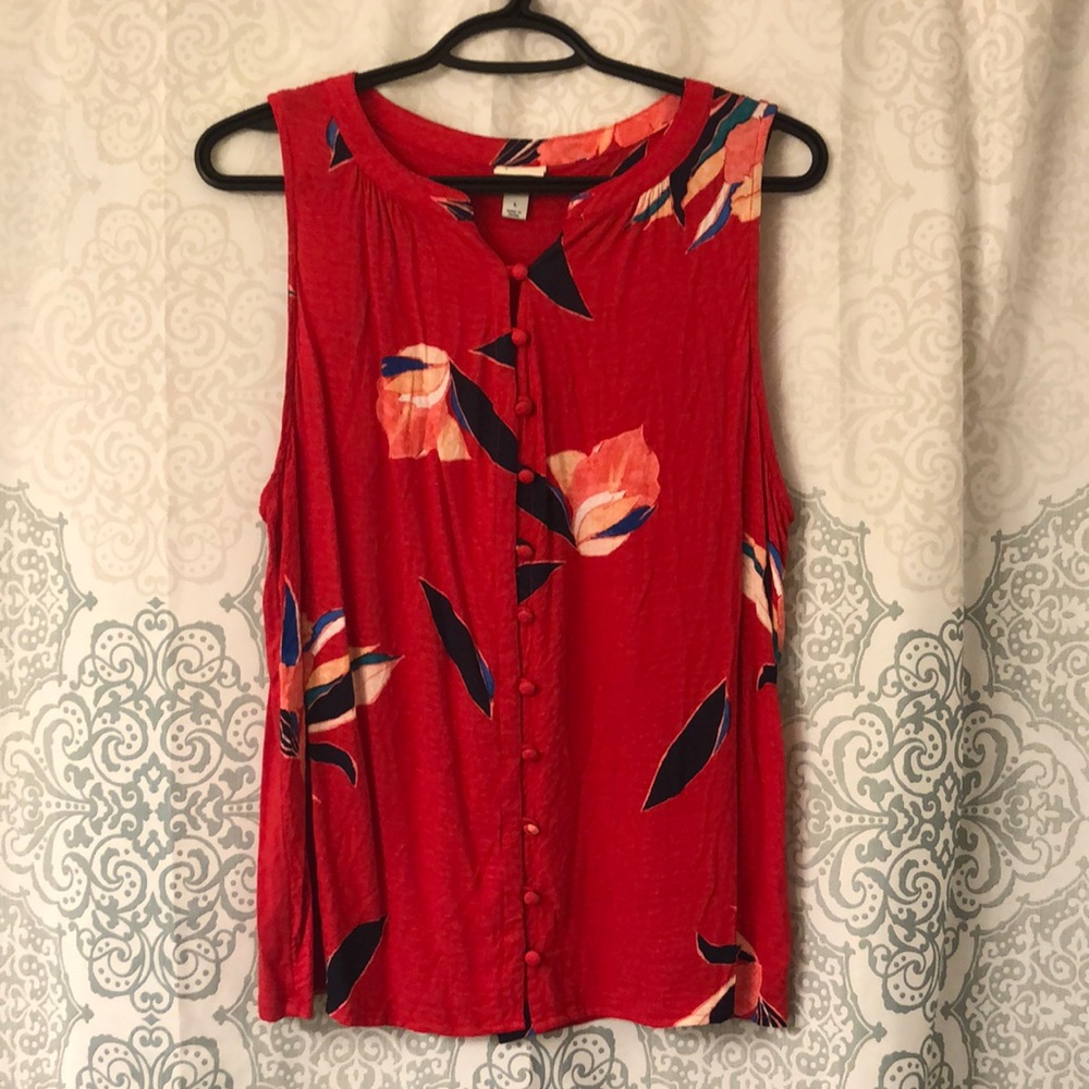 A NEW DAY Red Floral Print Sleeveless Top ~ Sz L